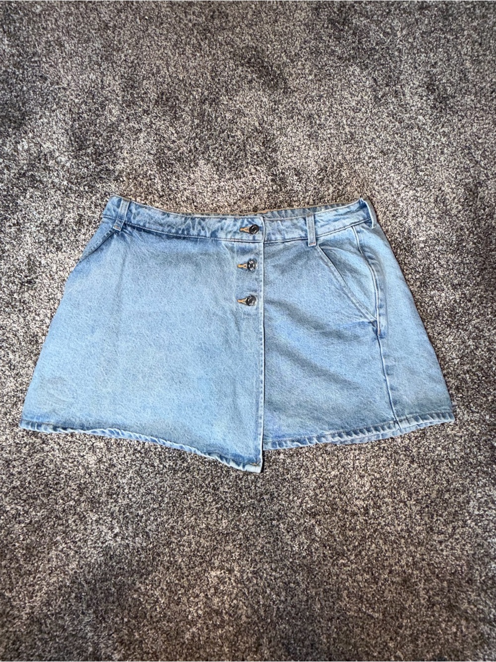 Zara Light Blue Denim Mini Skort with Front Buttons